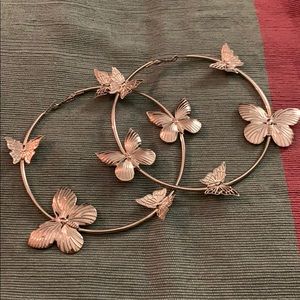Silver butterfly big hoop earrings